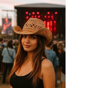 Straw Western Cowboy Hat for Women Men Classic Vintage Hollow Out Unisex Curled